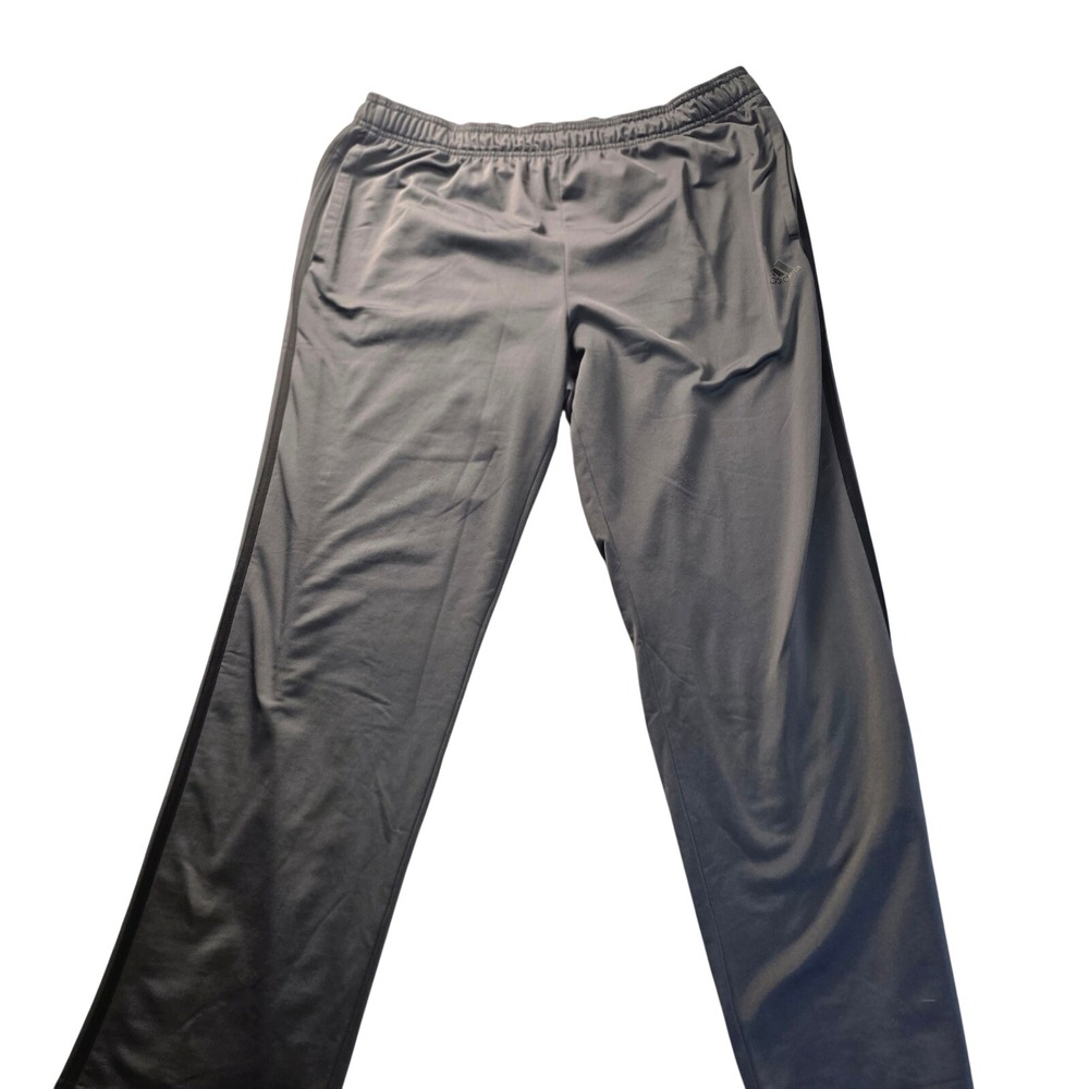 Adidas Track Pants Men LG Gray Black 3 Stripe Athletic Training Climalite Soccer